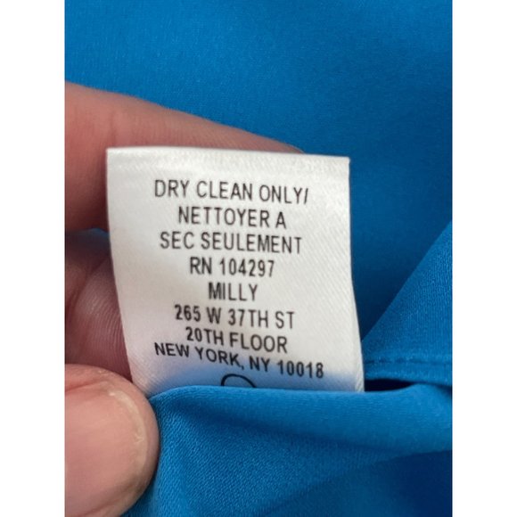 Milly Silk Flutter Sleeve V-Neck A Line Blouse Aqua Blue $325 Size 4 - Picture 9 of 10